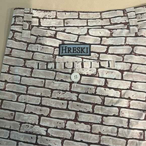 Hreski Golf Shorts Brick Wall Pattern Brown/White Men’s Size 40 NWT - Picture 12 of 14